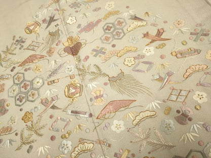 平和屋着物▽豪華色留袖　単衣　駒刺繍　総刺繍　宝尽くし　正絹　逸品　DABJ3569du