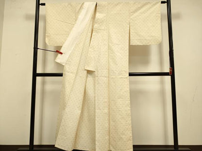 平和屋着物▽上質な紬　単衣　井桁絣　正絹　逸品　DABJ3574du
