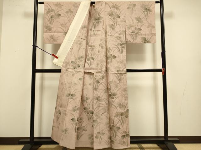 平和屋着物▽上質な紬　単衣　草花文　正絹　逸品　DABJ3575du