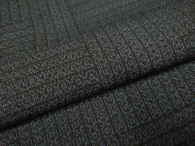 平和屋着物▽本塩沢　単衣　変わり市松文様　正絹　逸品　DABJ3578du