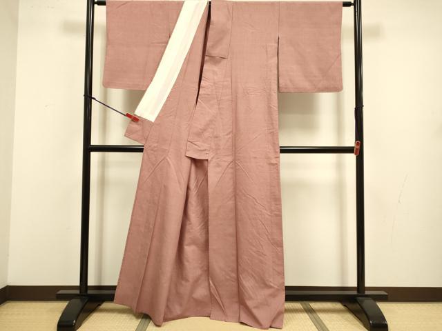 平和屋着物▽結城紬　単衣　ココアブラウン色　正絹　逸品　DABJ3579du