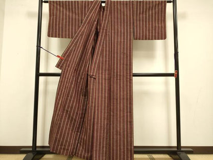 平和屋着物▽上質な紬　単衣　縞　正絹　逸品　DABJ3580du