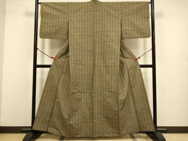 平和屋着物●上質な紬　胴抜き仕立て　縞　正絹　逸品　DABJ3581du