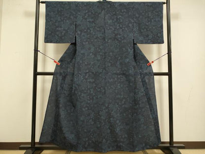 平和屋着物▽上質な小紋　単衣　ろうけつ染め　花唐草文　鬼しぼ縮緬　正絹　逸品　DABJ3582du