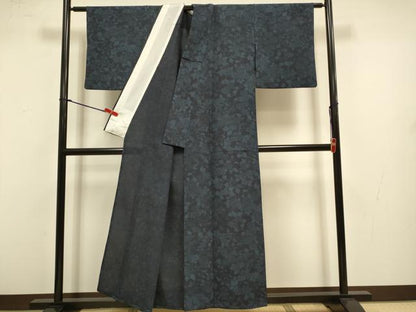 平和屋着物▽上質な小紋　単衣　ろうけつ染め　花唐草文　鬼しぼ縮緬　正絹　逸品　DABJ3582du