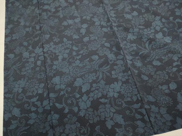 平和屋着物▽上質な小紋　単衣　ろうけつ染め　花唐草文　鬼しぼ縮緬　正絹　逸品　DABJ3582du