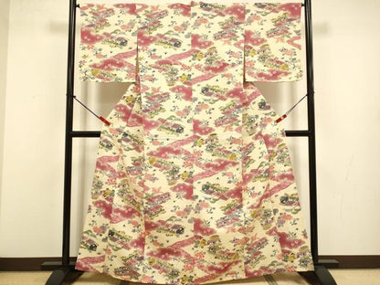 平和屋着物▽上質な小紋　単衣　型染　風景文　正絹　逸品　DABJ3585du