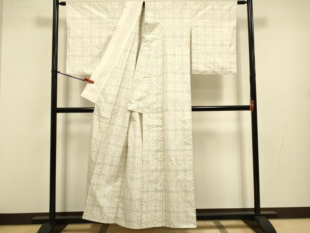 平和屋着物▽本場大島紬　白大島　単衣　洋花文　正絹　逸品　DABJ3588du