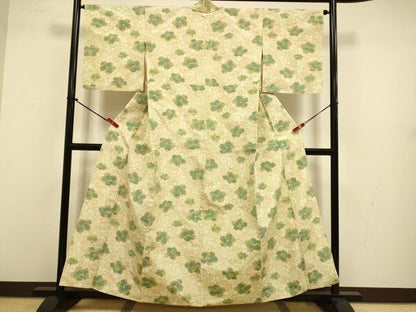 平和屋着物▽上質な紬　単衣　舞花文　正絹　逸品　DABJ3589du