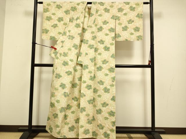 平和屋着物▽上質な紬　単衣　舞花文　正絹　逸品　DABJ3589du