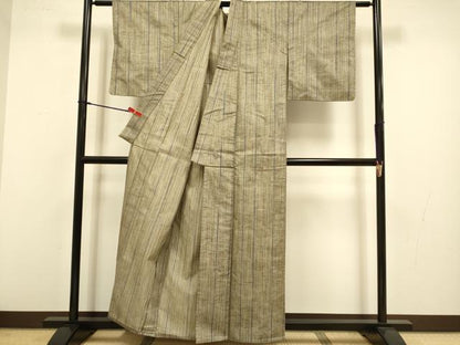 平和屋着物▽上質な紬　単衣　縞　正絹　逸品　DABJ3598du