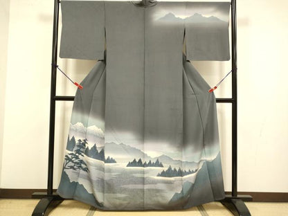 平和屋着物▽訪問着　単衣　風景文　暈し染め　正絹　逸品　DABJ3601du
