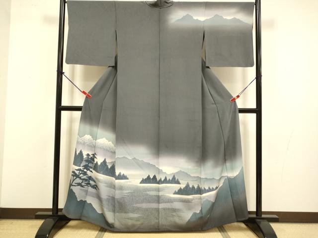 平和屋着物▽訪問着　単衣　風景文　暈し染め　正絹　逸品　DABJ3601du