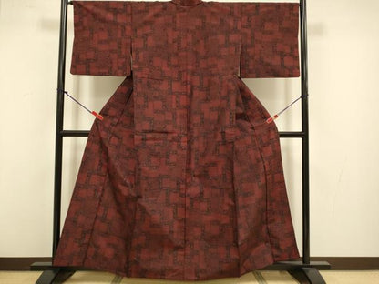 平和屋着物▽上質な紬　単衣　色紙重ね文　正絹　逸品　DABJ3603du