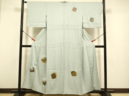 平和屋着物▽訪問着　単衣　刺繍　破れ色紙扇花文　金彩　正絹　逸品　DABJ3606du