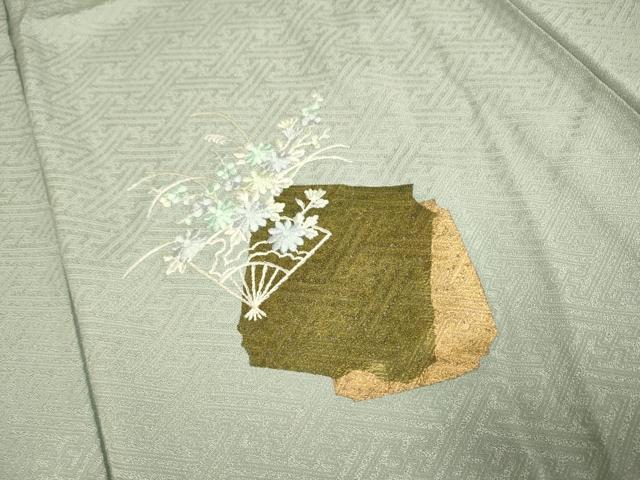 平和屋着物▽訪問着　単衣　刺繍　破れ色紙扇花文　金彩　正絹　逸品　DABJ3606du