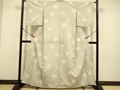 平和屋着物▽本塩沢　単衣　110亀甲　花唐草文　正絹　逸品　DABJ3607du