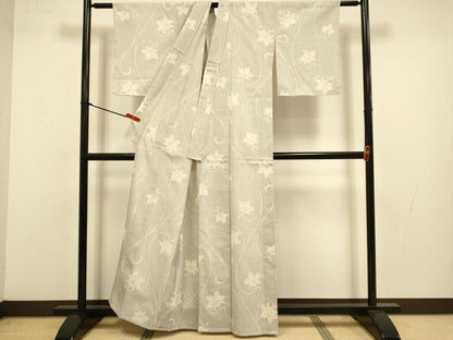 平和屋着物▽本塩沢　単衣　110亀甲　花唐草文　正絹　逸品　DABJ3607du