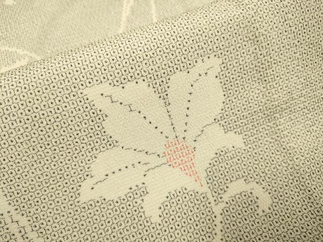 平和屋着物▽本塩沢　単衣　110亀甲　花唐草文　正絹　逸品　DABJ3607du