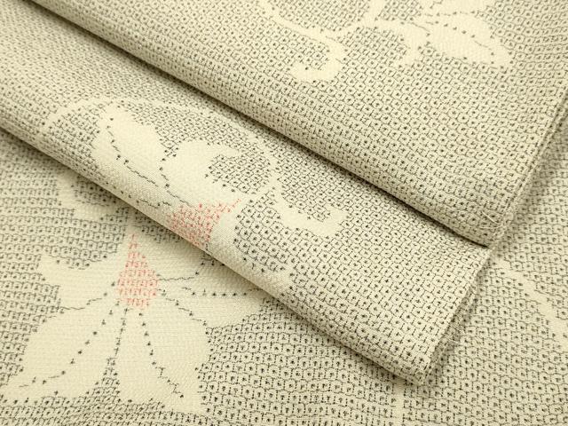 平和屋着物▽本塩沢　単衣　110亀甲　花唐草文　正絹　逸品　DABJ3607du