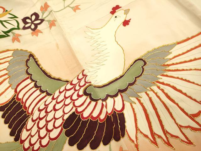 平和屋着物▽豪華振袖　単衣　駒刺繍　鳳凰花文　金彩　正絹　逸品　DABJ3612du
