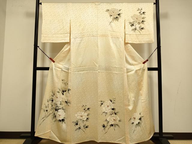 平和屋着物▽訪問着　単衣　刺繍　手描き　枝花文　暈し染め　正絹　逸品　DABJ3613du
