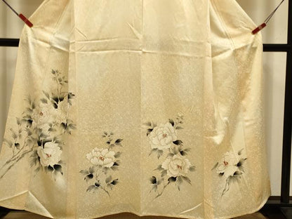 平和屋着物▽訪問着　単衣　刺繍　手描き　枝花文　暈し染め　正絹　逸品　DABJ3613du