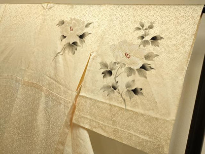 平和屋着物▽訪問着　単衣　刺繍　手描き　枝花文　暈し染め　正絹　逸品　DABJ3613du