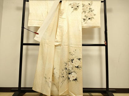 平和屋着物▽訪問着　単衣　刺繍　手描き　枝花文　暈し染め　正絹　逸品　DABJ3613du