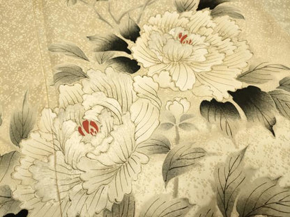 平和屋着物▽訪問着　単衣　刺繍　手描き　枝花文　暈し染め　正絹　逸品　DABJ3613du