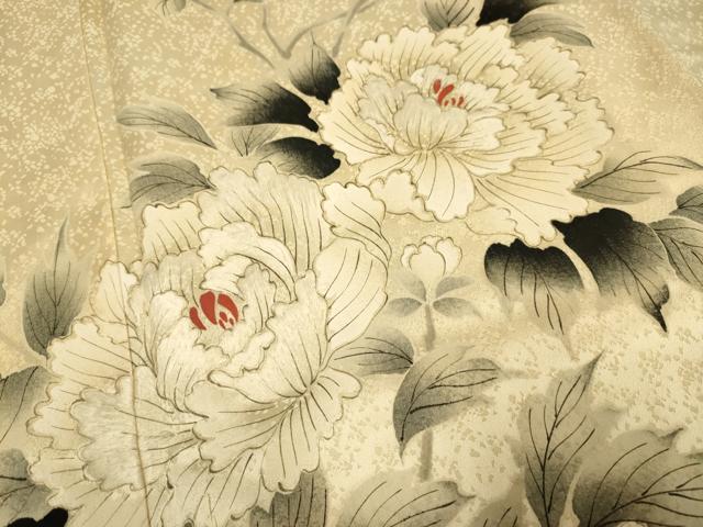 平和屋着物▽訪問着　単衣　刺繍　手描き　枝花文　暈し染め　正絹　逸品　DABJ3613du