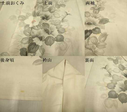 平和屋着物▽訪問着　単衣　紬地　手描き　枝花文　正絹　逸品　DABJ3615du