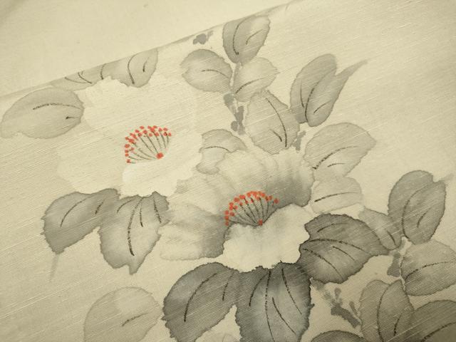 平和屋着物▽訪問着　単衣　紬地　手描き　枝花文　正絹　逸品　DABJ3615du