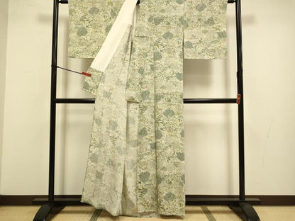 平和屋着物▽上質な小紋　単衣　人物風景文　正絹　逸品　DABJ3616du