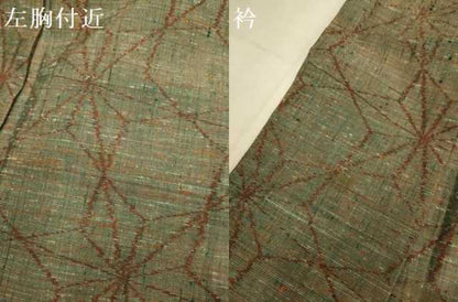 平和屋着物▽京都の和装業の老舗一門　千切屋　紬　倭文幡織　単衣　麻の葉文様　証紙付き　正絹　逸品　DABJ3621du
