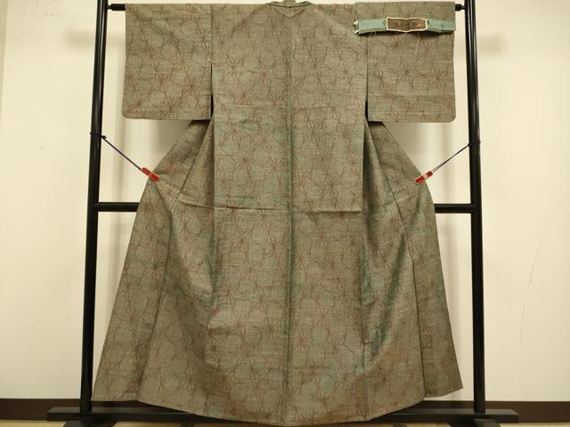 平和屋着物▽京都の和装業の老舗一門　千切屋　紬　倭文幡織　単衣　麻の葉文様　証紙付き　正絹　逸品　DABJ3621du