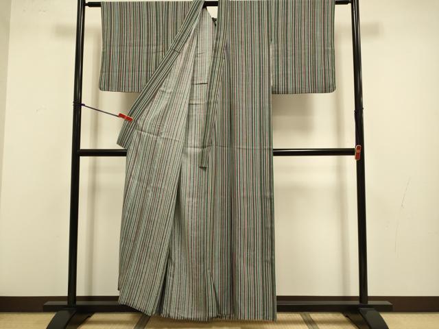 平和屋着物▽上質な小紋　単衣　竹縞　正絹　逸品　DABJ3625du