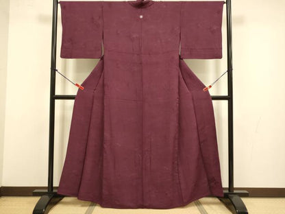 平和屋着物▽上質な色無地　単衣　立波地紋　濃い浅蘇芳色　正絹　逸品　DABJ3628du
