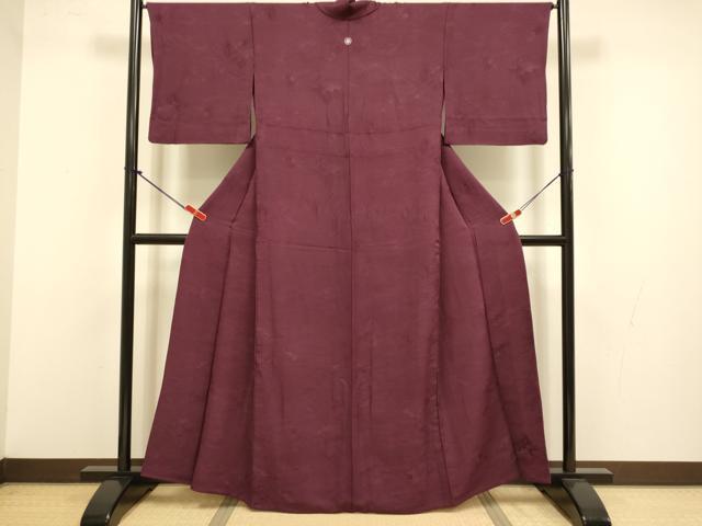 平和屋着物▽上質な色無地　単衣　立波地紋　濃い浅蘇芳色　正絹　逸品　DABJ3628du