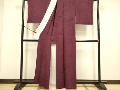 平和屋着物▽上質な色無地　単衣　立波地紋　濃い浅蘇芳色　正絹　逸品　DABJ3628du