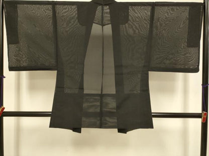平和屋着物▽男性　羽織　スリーシーズン　春夏秋　塵除け　黒地　正絹　逸品　DABJ3629du