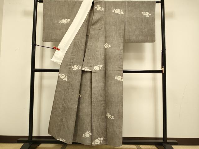平和屋着物▽上質な紬　単衣　草花文　正絹　逸品　DABJ3630du