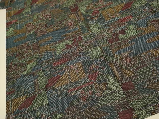 平和屋着物▽本場染大島紬　単衣　風景花文　正絹　逸品　DABJ3631du