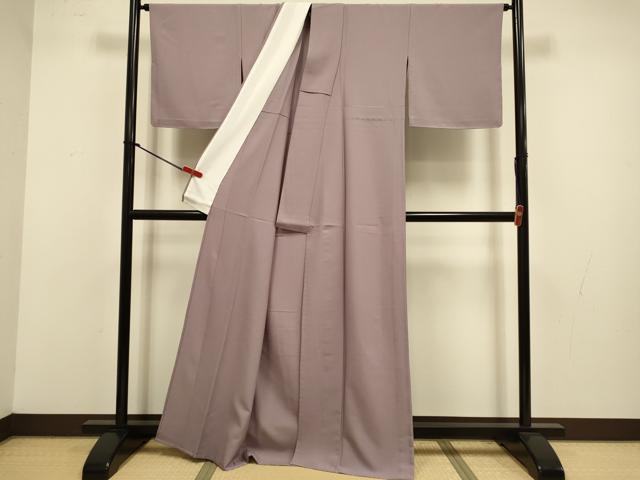 平和屋着物▽色無地　単衣　梅鼠色　洗える着物　DABJ3644du