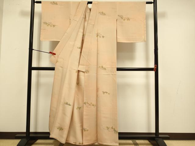 平和屋着物▽上質な小紋　単衣　地紋起こし　風景文　暈し染め　正絹　逸品　DABJ3647du