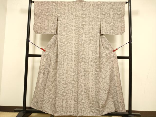 平和屋着物▽上質な小紋　単衣　紬地　麻の葉文様　正絹　逸品　DABJ3648du