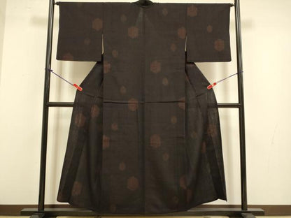 平和屋着物▽結城紬　単衣　80亀甲　飛び亀甲柄　正絹　逸品　DABJ3649du