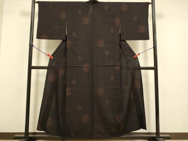 平和屋着物▽結城紬　単衣　80亀甲　飛び亀甲柄　正絹　逸品　DABJ3649du