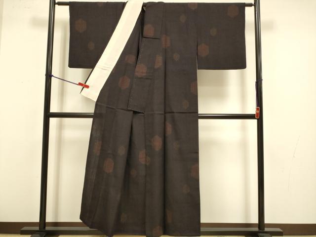 平和屋着物▽結城紬　単衣　80亀甲　飛び亀甲柄　正絹　逸品　DABJ3649du