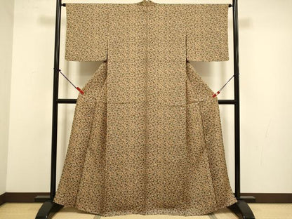 平和屋着物▽上質な小紋　単衣　更紗花文　金銀糸　正絹　逸品　DABJ3652du